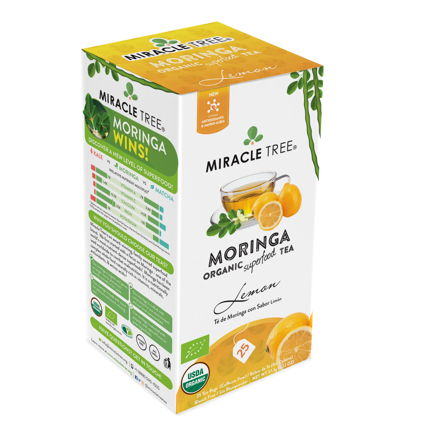 Té de moringa orgánico Miracle Tree, limón