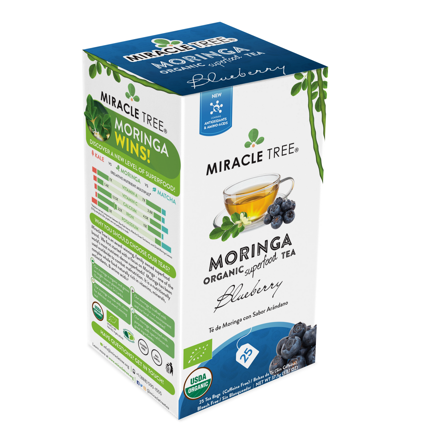 Té de moringa orgánico Miracle Tree, arándano