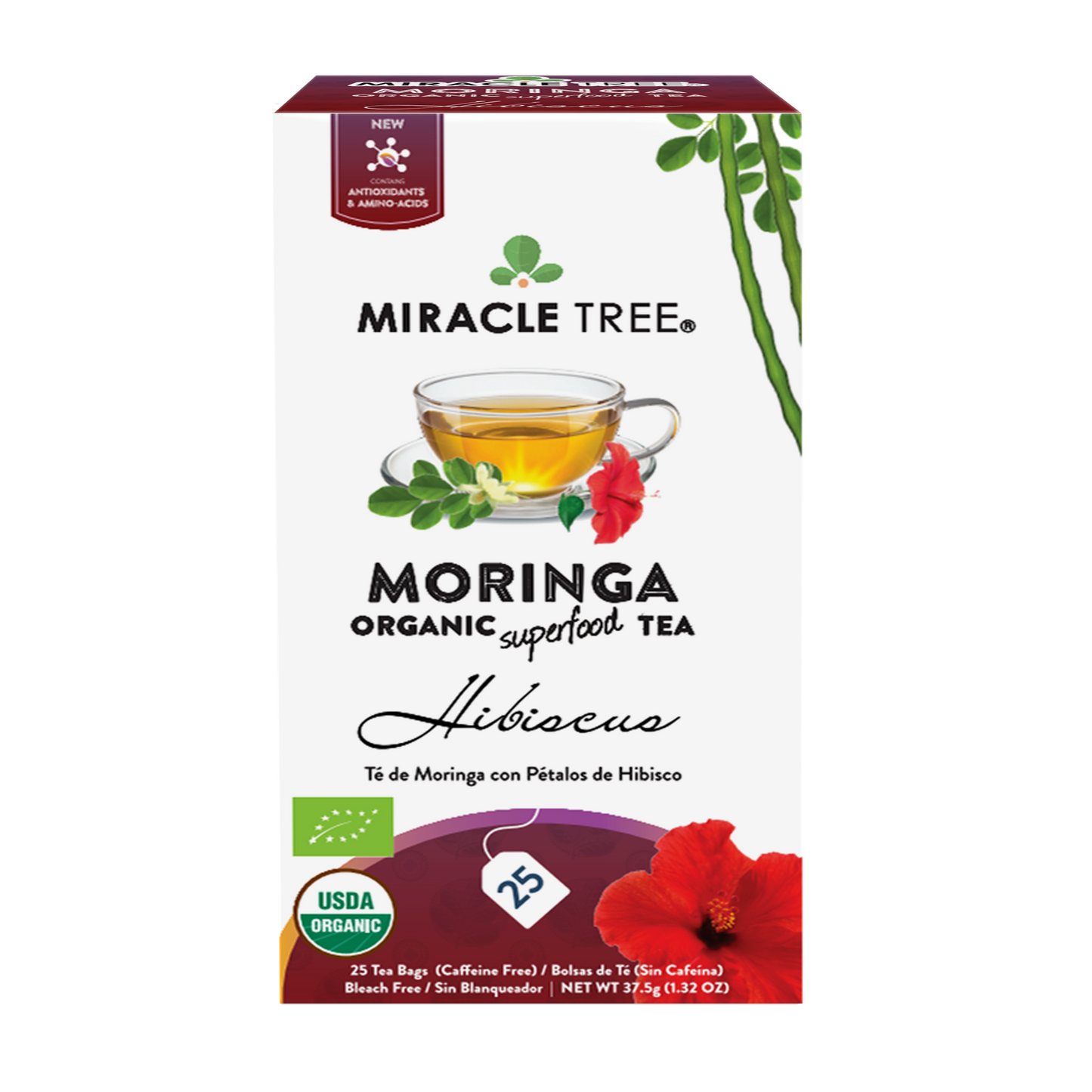 Miracle Tree's Organic Moringa Tea, Hibiscus