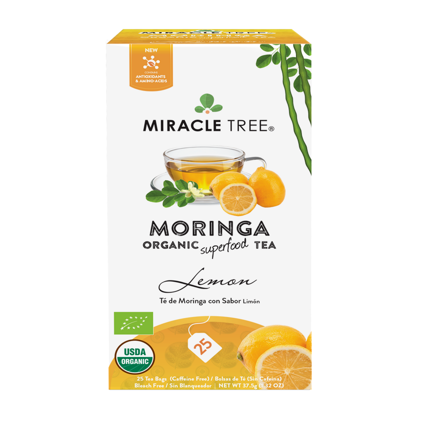 Té de moringa orgánico Miracle Tree, limón