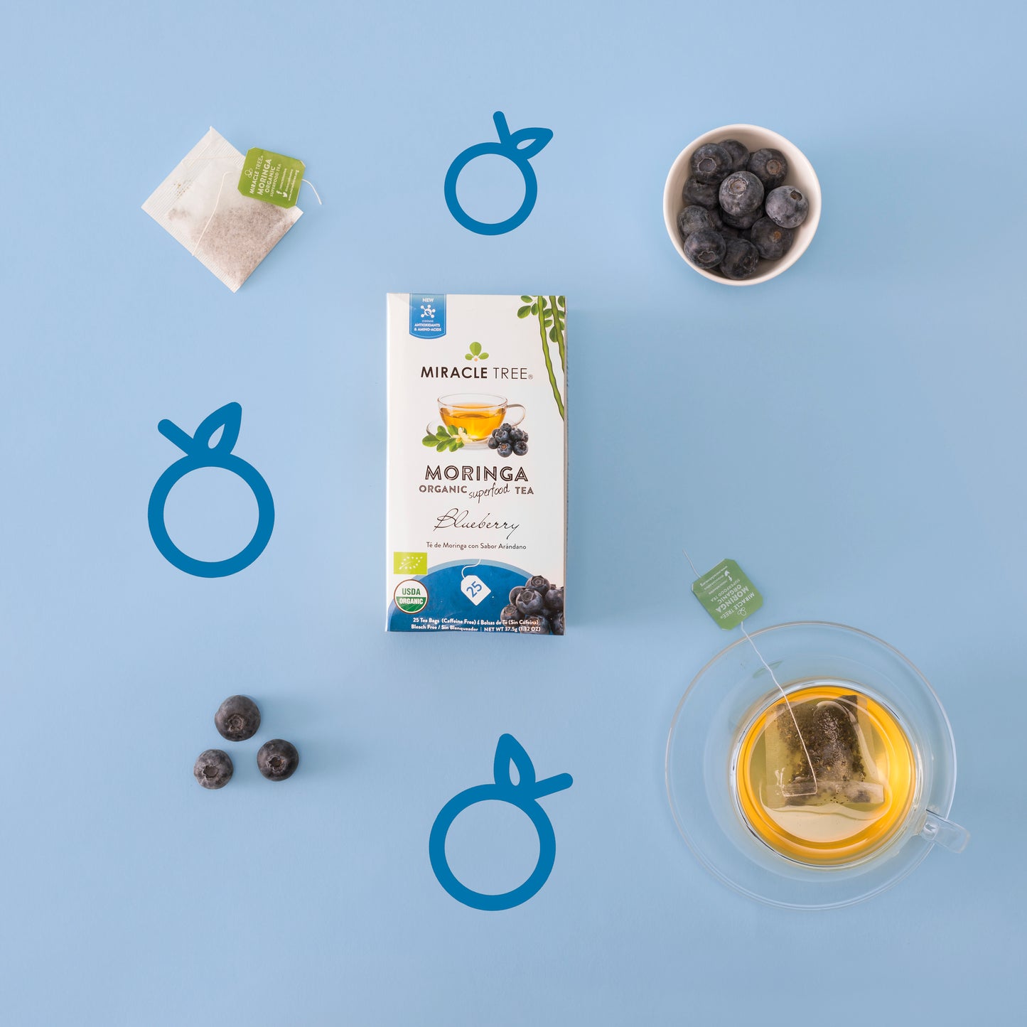 Té de moringa orgánico Miracle Tree, arándano