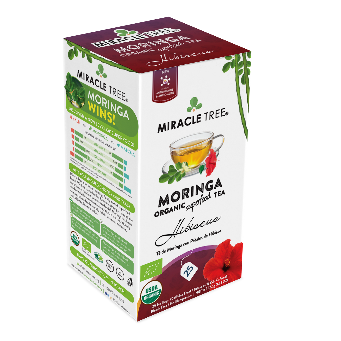 Miracle Tree's Organic Moringa Tea, Hibiscus