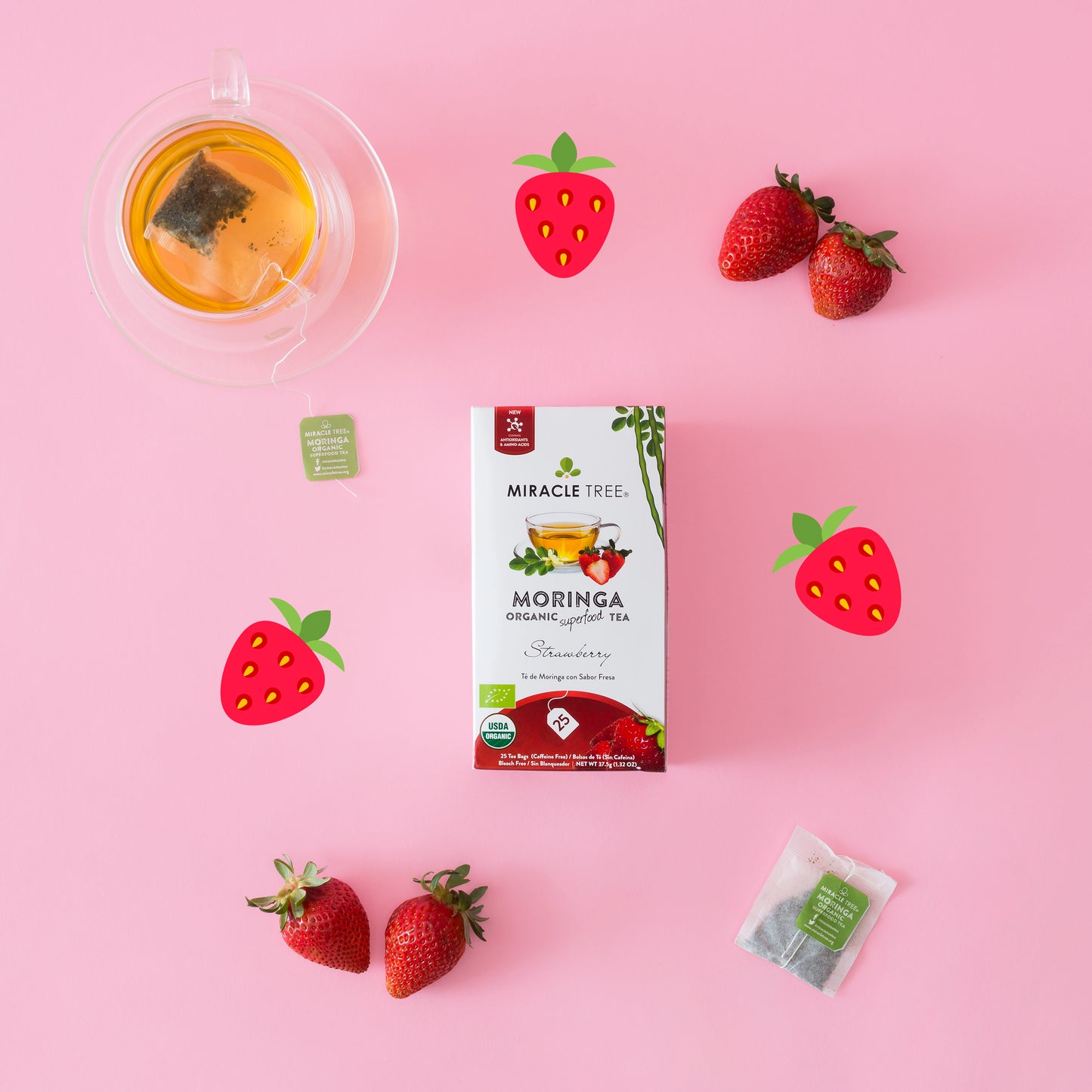 Miracle Tree's Organic Moringa Tea, Strawberry